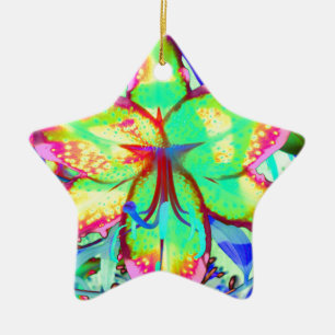 Kleurrijke bloemen groen roze lelie tropische bloe keramisch ornament