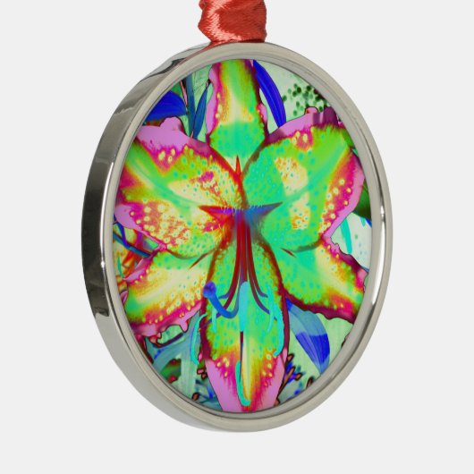 Kleurrijke bloemen groen roze lelie tropische bloe metalen ornament (Rechts)