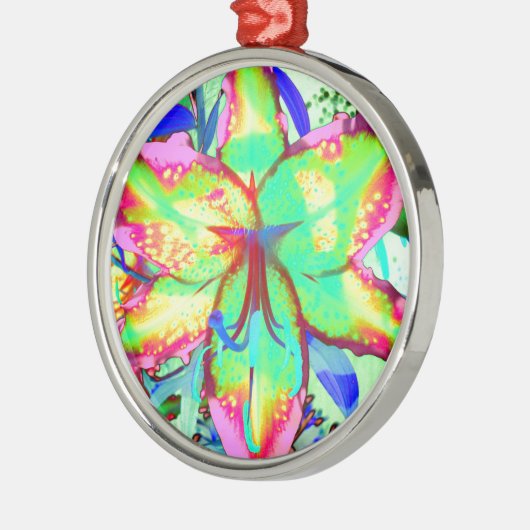 Kleurrijke bloemen groen roze lelie tropische bloe metalen ornament (Links)