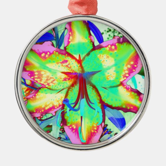 Kleurrijke bloemen groen roze lelie tropische bloe metalen ornament (Voorkant)