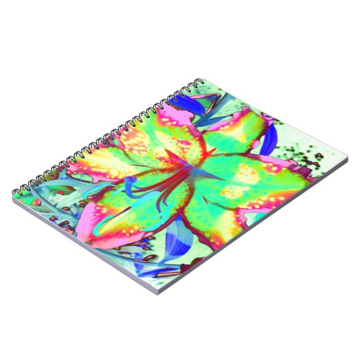 Kleurrijke bloemen groen roze lelie tropische bloe notitieboek (Linkerzijde)