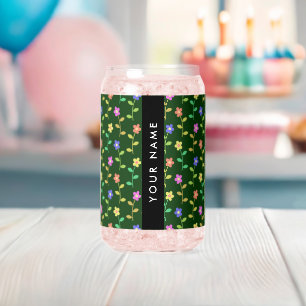 Kleurrijke Bloemen, Groene Achtergrond, Zwart Blikvorm Glas