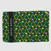 Kleurrijke bloemen, groene achtergrond, zwart golfhanddoek (Horizontaal)