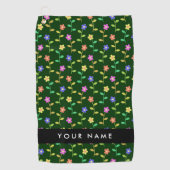 Kleurrijke bloemen, groene achtergrond, zwart golfhanddoek (Voorkant)
