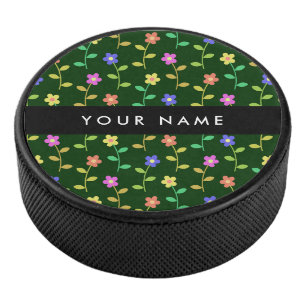 Kleurrijke Bloemen, Groene Achtergrond, Zwart Hockey Puck