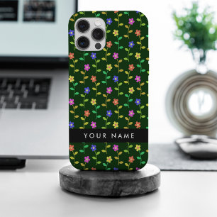Kleurrijke bloemen, groene achtergrond, zwart iPhone 15 pro max case