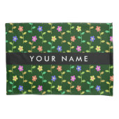 Kleurrijke bloemen, groene achtergrond, zwart kussensloop (Voorkant)