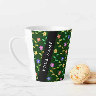 Kleurrijke Bloemen, Groene Achtergrond, Zwart Latte Mok