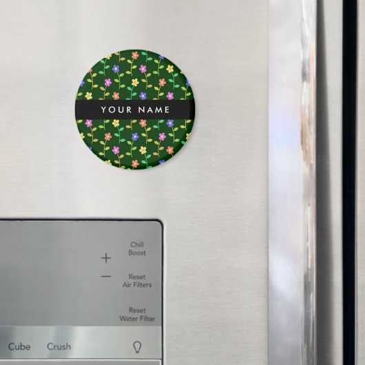 Kleurrijke bloemen, groene achtergrond, zwart magneet (Insitu (Koelkast))