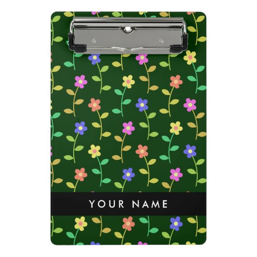 Kleurrijke bloemen, groene achtergrond, zwart mini klembord (Voorkant)