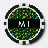 Kleurrijke bloemen, groene achtergrond, zwart poker chips (Voorkant)