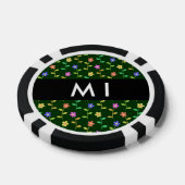 Kleurrijke bloemen, groene achtergrond, zwart poker chips (Enkel)