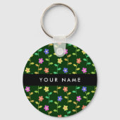 Kleurrijke bloemen, groene achtergrond, zwart sleutelhanger (Voorkant)