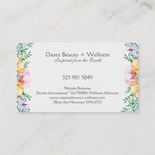 Kleurrijke Bloemen & Groene Cactus Waterverven Visitekaartje (Achterkant)
