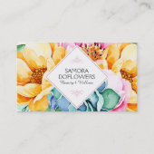 Kleurrijke Bloemen & Groene Cactus Waterverven Visitekaartje (Voorkant)
