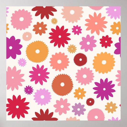 Kleurrijke Bloemen Groot Patroon Poster (Voorkant)