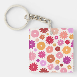 Kleurrijke Bloemen Groot Patroon Sleutelhanger