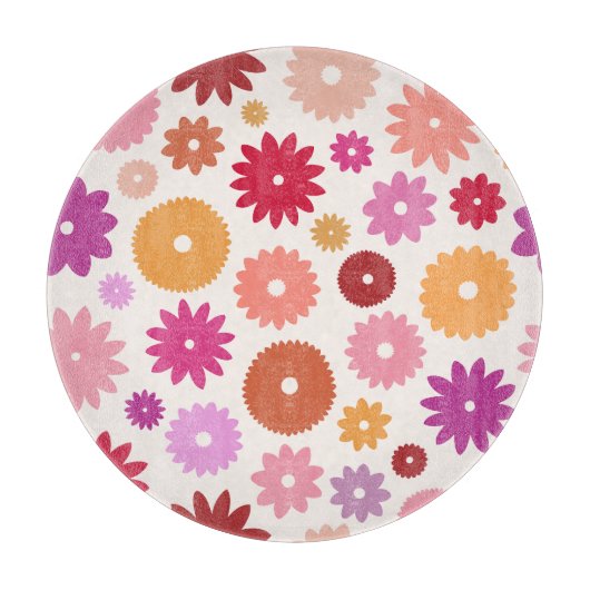 Kleurrijke Bloemen Groot Patroon Snijplank (Voorkant)