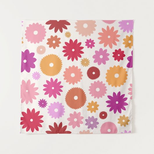 Kleurrijke Bloemen Groot Patroon Wandkleed (Voorkant)