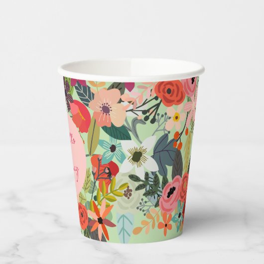 Kleurrijke bloemen Hallo Lente gepersonaliseerd Papieren Bekers (Links)