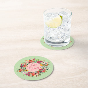Kleurrijke bloemen Hallo Lente gepersonaliseerd Ronde Kartonnen Onderzetter