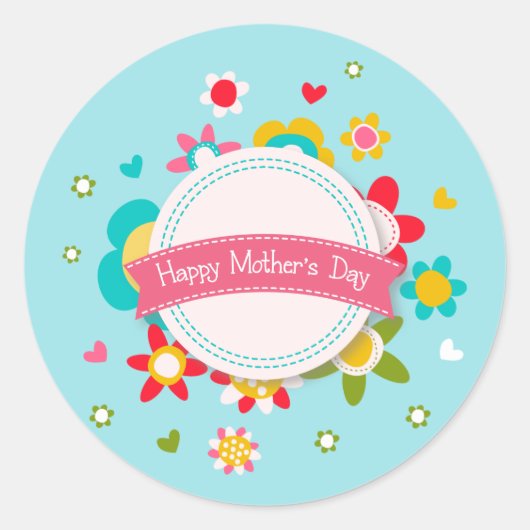 Kleurrijke Bloemen Happy Moederdag | Sticker-afdic Ronde Sticker (Voorkant)