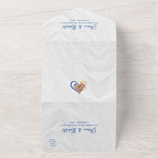 Kleurrijke Bloemen Hart Mexicaanse bruiloft All In One Uitnodiging (Buitenkant)