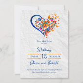 Kleurrijke Bloemen Hart Mexicaanse bruiloft Save D Kaart (Voorkant)