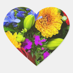 Kleurrijke bloemen hart sticker