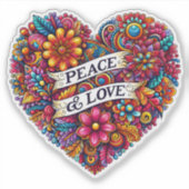 Kleurrijke Bloemen Hart van Vrede & Liefde Sticker (Voorkant)