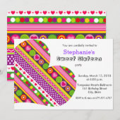 Kleurrijke bloemen harten Sweet 16 Party uitnodigi Kaart (Voorkant / Achterkant)