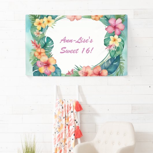 Kleurrijke bloemen Hawaii Verjaardag Spandoek (Insitu)