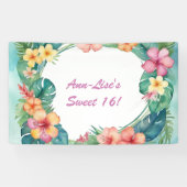 Kleurrijke bloemen Hawaii Verjaardag Spandoek (Horizontaal)