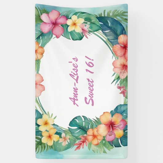 Kleurrijke bloemen Hawaii Verjaardag Spandoek (Verticaal)