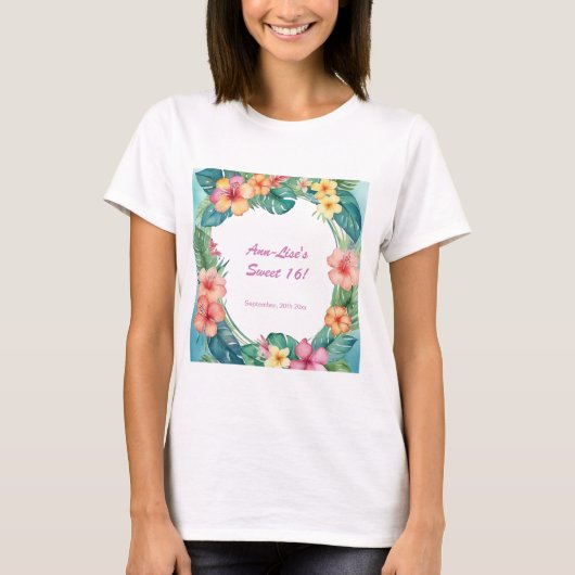 Kleurrijke bloemen Hawaii Verjaardag T-shirt (Voorkant)