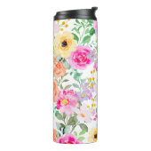 Kleurrijke Bloemen Heet Roze Thermosbeker (Gedraaid links)