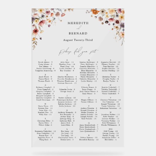 Kleurrijke Bloemen Huwelijk Acryl Zitting Grafiek Acryl Bord (Voorkant)