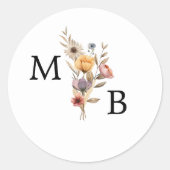 Kleurrijke Bloemen Huwelijk Monogram Envelop Verze Ronde Sticker (Voorkant)
