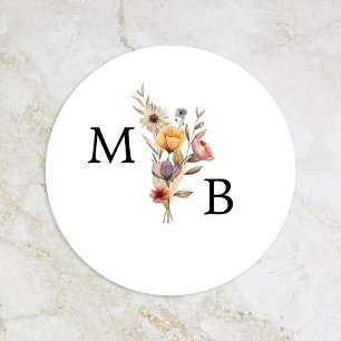 Kleurrijke Bloemen Huwelijk Monogram Envelop Verze Ronde Sticker
