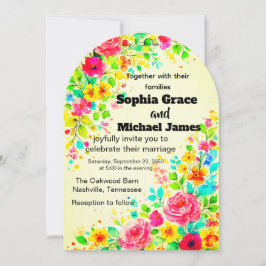 Kleurrijke Bloemen Huwelijksuitnodiging | Waterver Kaart