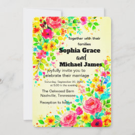 Kleurrijke Bloemen Huwelijksuitnodiging | Waterver Kaart