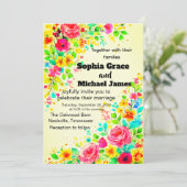 Kleurrijke Bloemen Huwelijksuitnodiging | Waterver Kaart (Staand voorkant)
