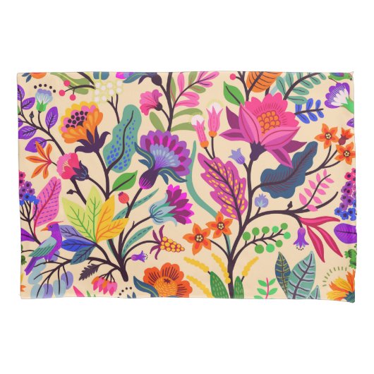 Kleurrijke Bloemen Illustratie Bloemen Print Patro Kussensloop (Voorkant)