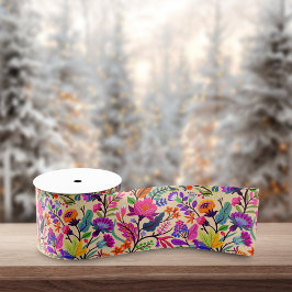 Kleurrijke Bloemen Illustratie Bloemen Print Patro Satijnen Lint