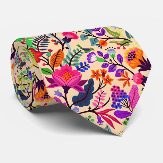 Kleurrijke Bloemen Illustratie Bloemen Print Patro Stropdas (Opgerold)