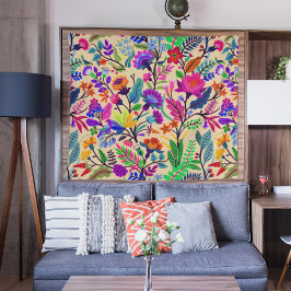 Kleurrijke Bloemen Illustratie Bloemen Print Patro Wandkleed