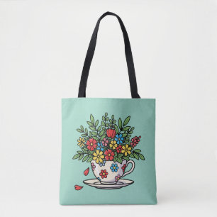 Kleurrijke Bloemen in Antieke Theekop Tote Bag