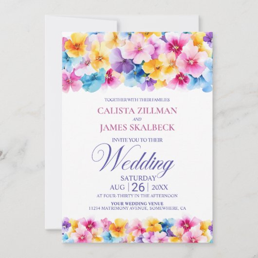 Kleurrijke bloemen in één bruiloft kaart (Voorkant)