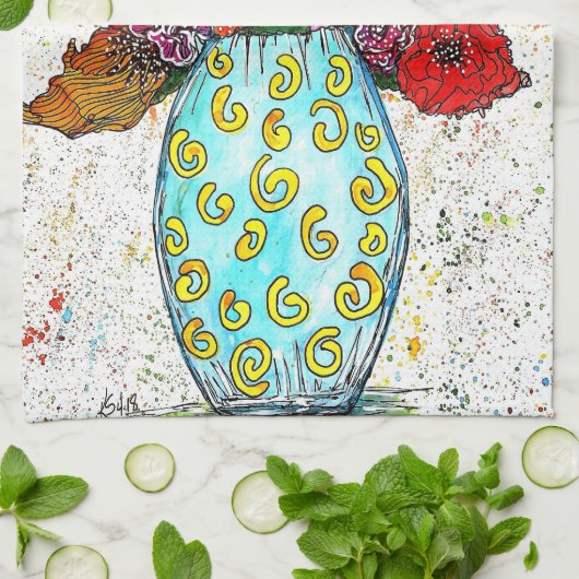 Kleurrijke Bloemen In Een Vaas Bloemen Keuken Hand Theedoek (Gevouwen)