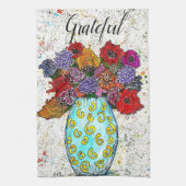 Kleurrijke Bloemen In Een Vaas Bloemen Keuken Hand Theedoek (Verticaal)